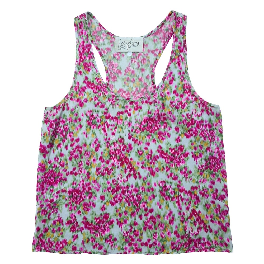 Rory Beca Silk Tank Top M Floral Print Blouse Sleeveless Racerback Romantic Boho